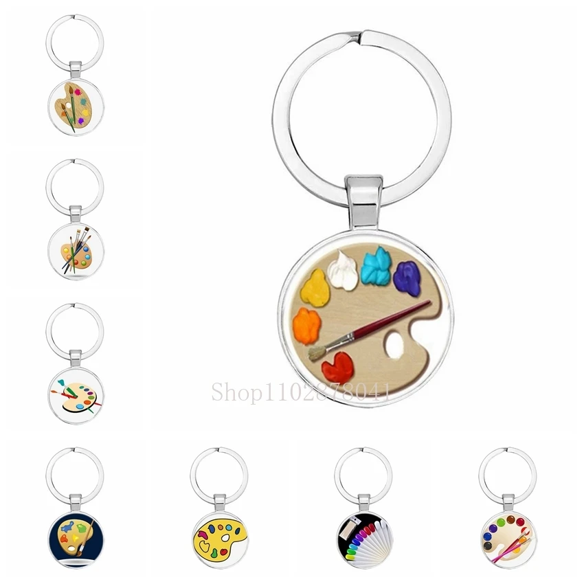 Hot Popular Jewelry Dome Glass Metal Portachiavi Color Palette Pattern Regalo Di Moda Unico