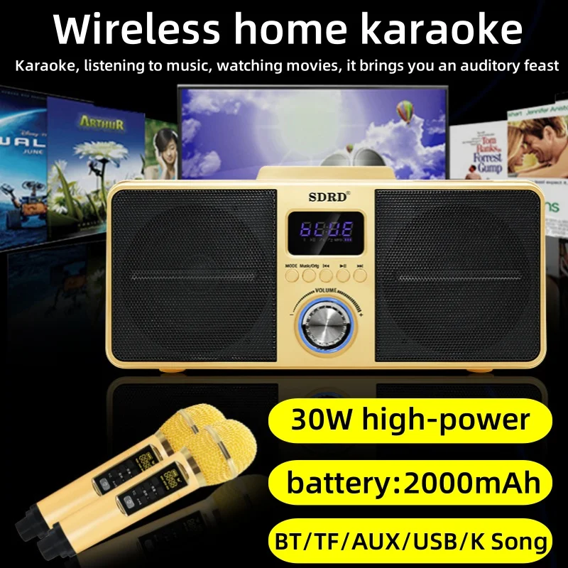 Altoparlanti Bluetooth Wireless Karaoke Subwoofer Surround Stereo 3D Portatile Con Doppio Microfono Music Center Sound System Per Computer