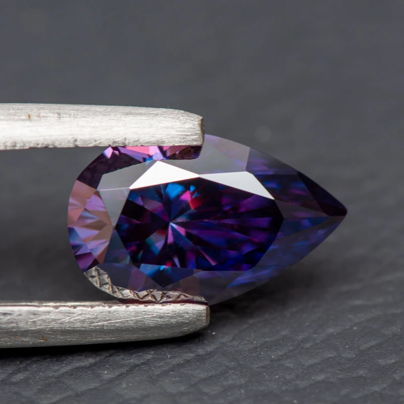 Moissanite Pear Cut Imperial Purple Colored Lab Diamond Grown Gem Advanced Jewelry Making Materials Con Certificato Gra