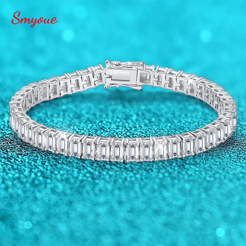 Smyoue 3*5Mm Bracciale Tennis Moissanite Taglio Smeraldo Per Donna Uomo Originale 925 Sterling Silver Full Diamond Bangle Certificate