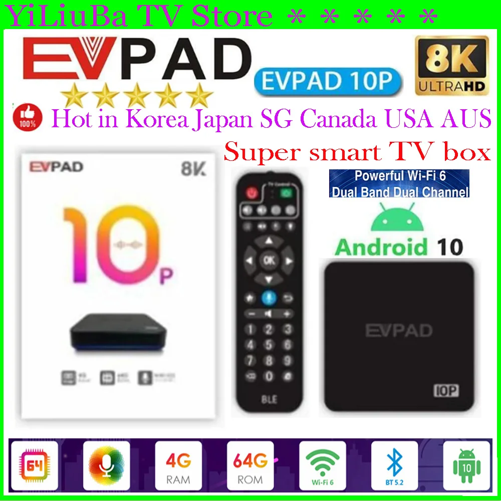 [Genuine]10P Evpad 10P Box 2024 Usa Evpad10P 8K Pro Tv Box Singapore Australia Evpad10S Giappone Negozio Ufficiale In Corea Ca Vs Ubox