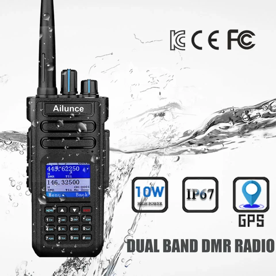 Ailunce 10W Dmr Scanner Gps Radio Bidirezionale Ip67 Impermeabile 2900Mah Dual Band Walkie Talkie Digitale Hd1