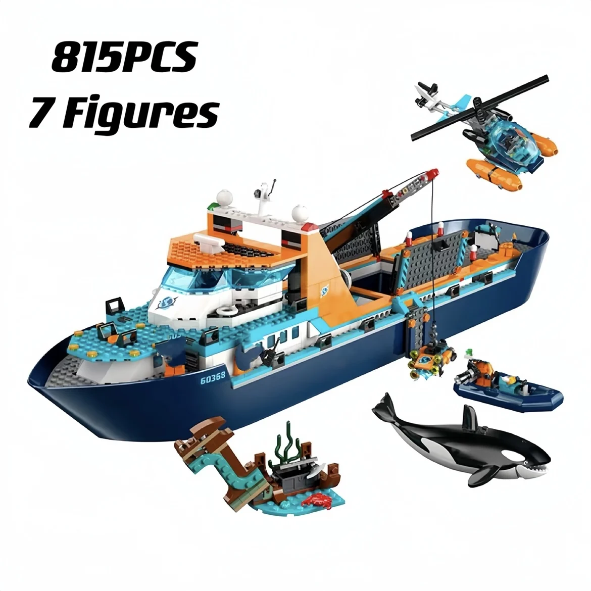 In Magazzino Arctic Explorer Ship Compatibile 60368 Building Block Toys Floatable Boat Helicopter Rov Sub Orca Bricks Regali Per Ragazzi