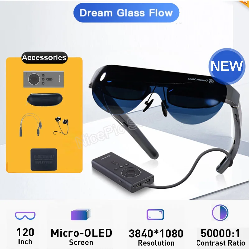 Dream Glass Flow Ar Glasses Schermo 4K 120 ''Per Playstation Xbox Pc E Smartphone Gioco Di Visualizzazione 3D Proiettore Portatile Non Vr