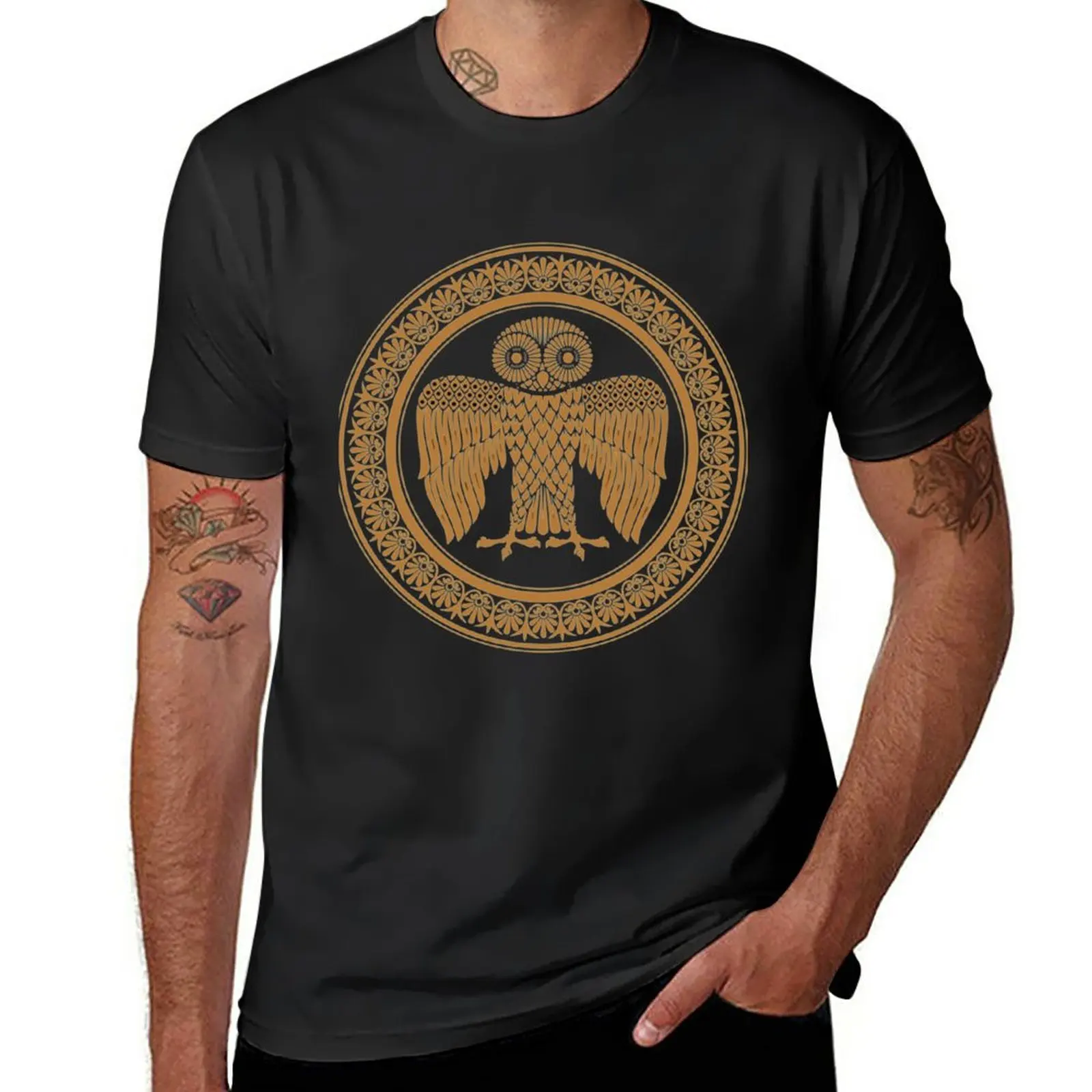 New Athenian Owl T-Shirt Animal Print Shirt For Boys Man Clothes Fruit Of The Loom Mens T-Shirt