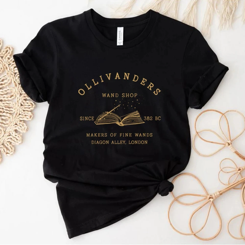 Ollivander Maglietta Da Donna Cotton Wizard Book Shop T-Shirt Estetica Tshirt Customs Sports Fans Fruit Of The Loom Magliette Unisex
