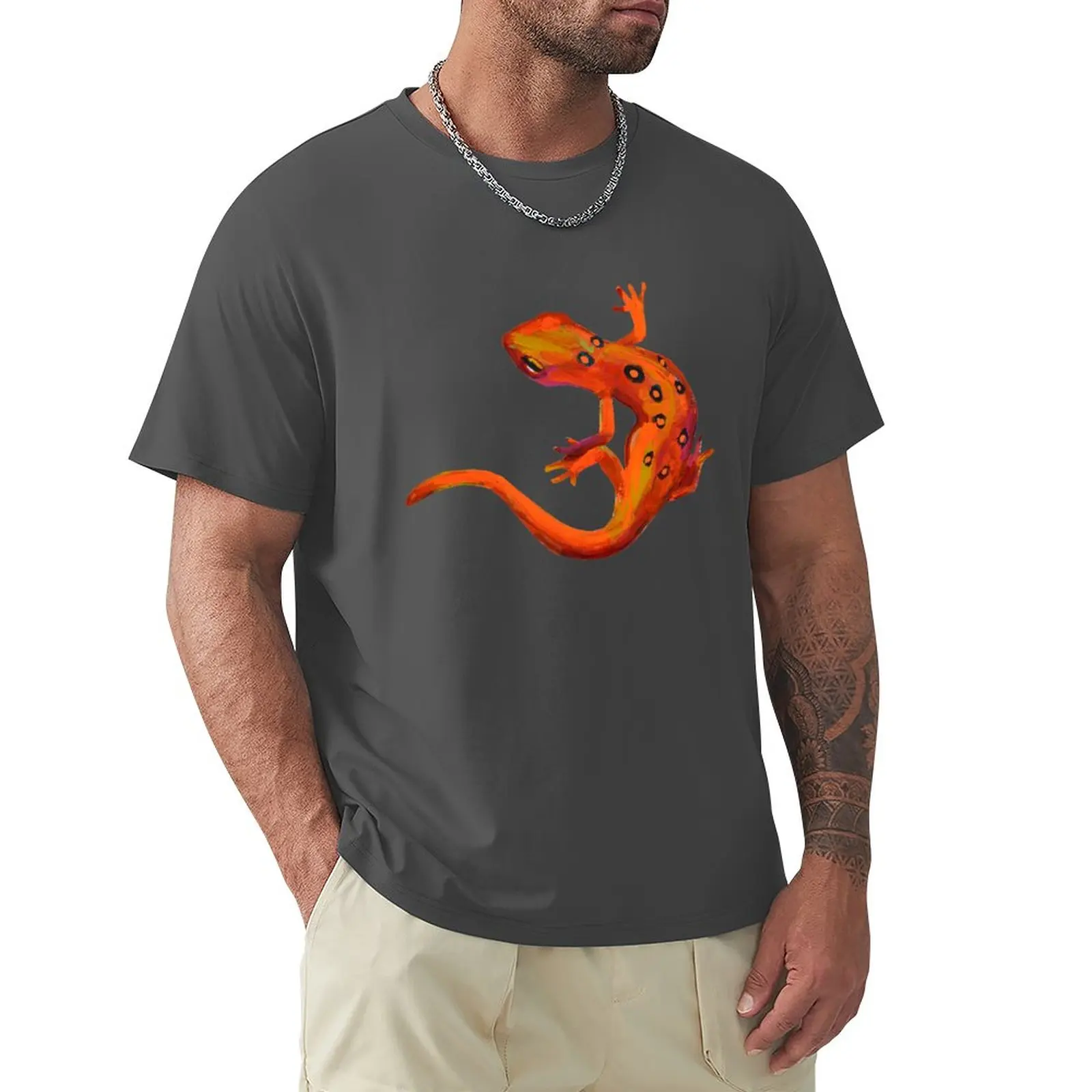 Eastern Newts Orange On Blue By Robert Phelps T-Shirt Blanks Anime Clothes Fruit Of The Loom Magliette Da Uomo