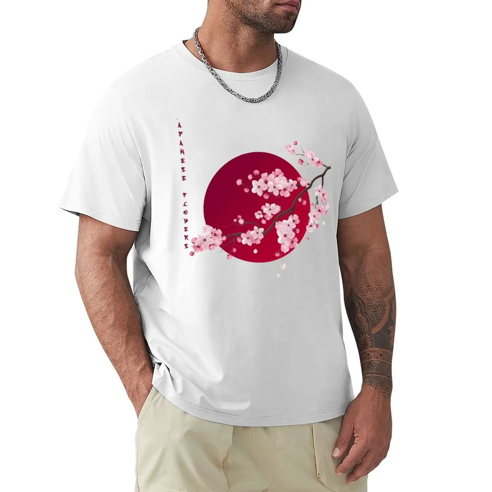Fiori Giapponesi, T-Shirt Con Fiori Di Ciliegio Ventagli Sportivi Oversize Vintage Frutta Del Telaio Magliette Da Uomo