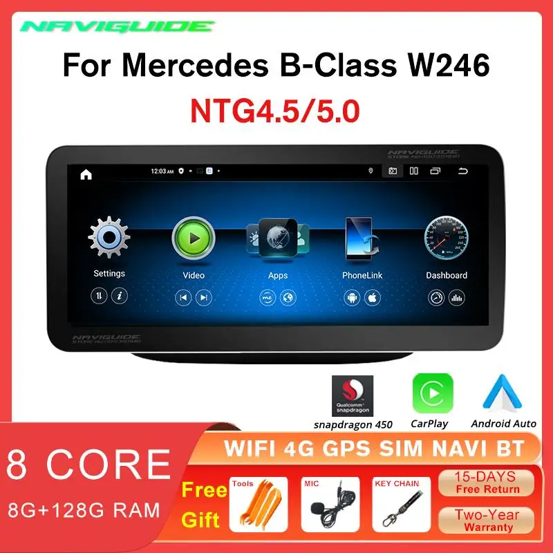 Naviguide 12.3 "Autoradio Per Benz W246 2011-2018 8 + 128Gb Navigazione Gps Stereo Multimedia Player Carplay Unità Principale 4G + 128G