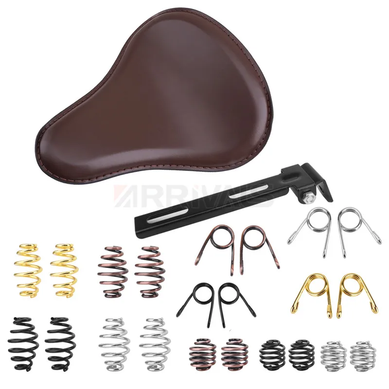 Moto Retro Pu Leather Brown Solo Driver Seat Staffa A Molla Per Harley Honda Chopper Bobber Custom