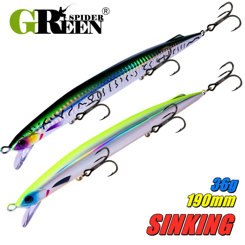 Greenspider New Trolling Sinking Hard Baits Minnow Fishing Lure 190Mm 36G Long Casting Jerkbait Acqua Di Mare Per Spigola Tonno
