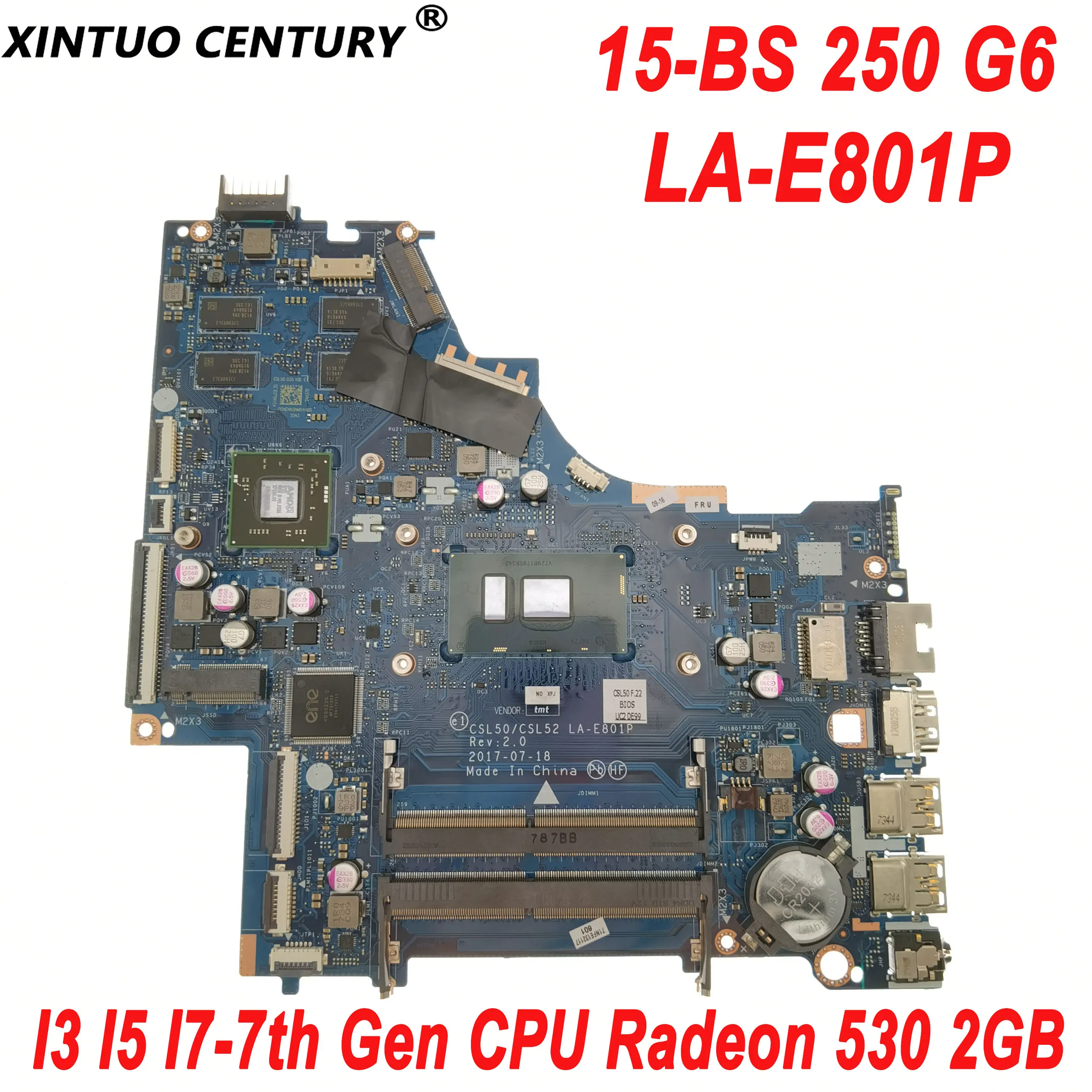 La-E801P Scheda Madre Per Scheda Madre Per Laptop Hp Pavilion 15-Bs 250 G6 924758-601 I3 I5 I7-7Th Gen Cpu Radeon 530 2Gb Ddr4 Testato