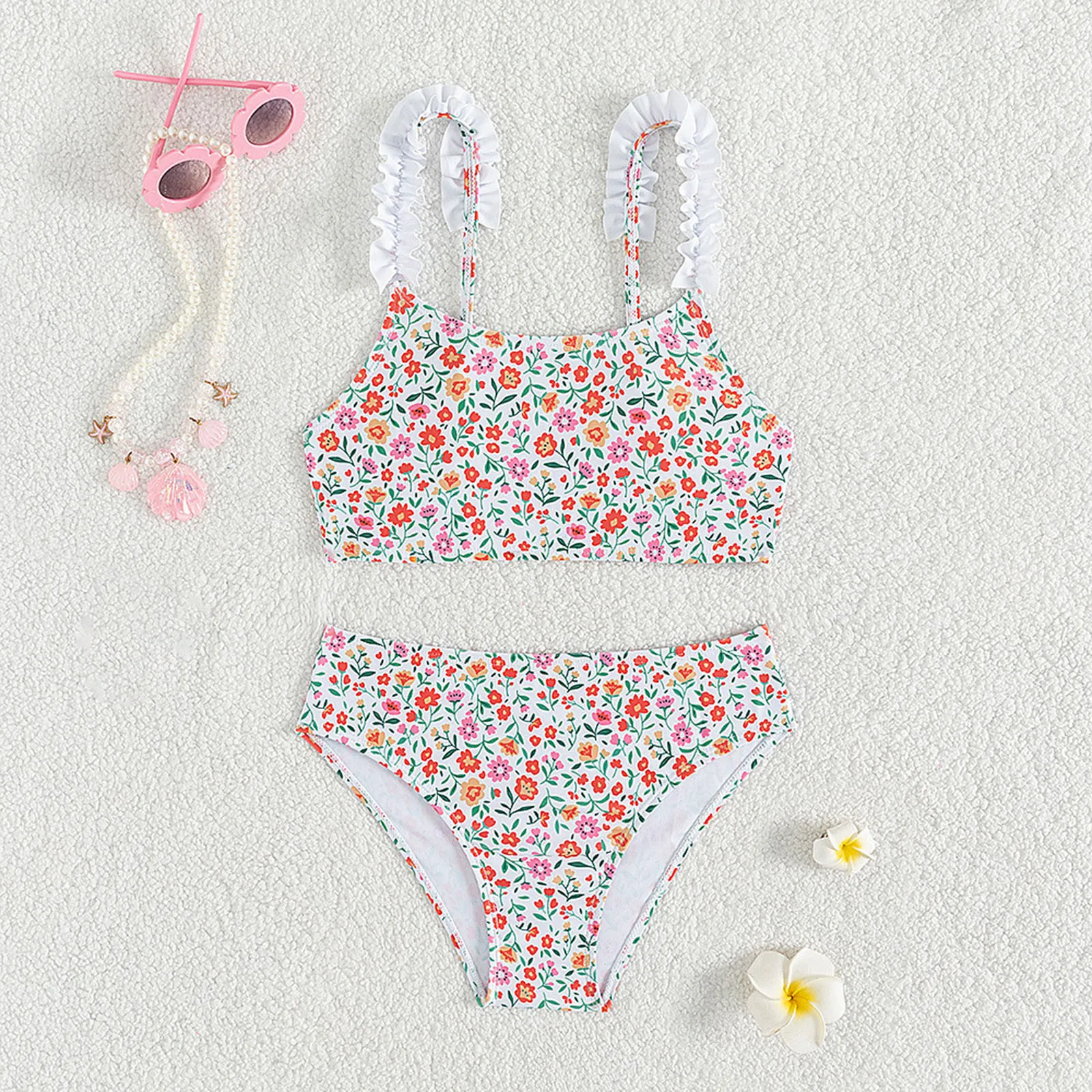 Little Flower Printing Kids Split 2 Pezzi Costume Da Bagno Per Ragazze Summer Bikini Set 5-14 Anni Summer Teen Girl Swimwear Costume Da Bagno