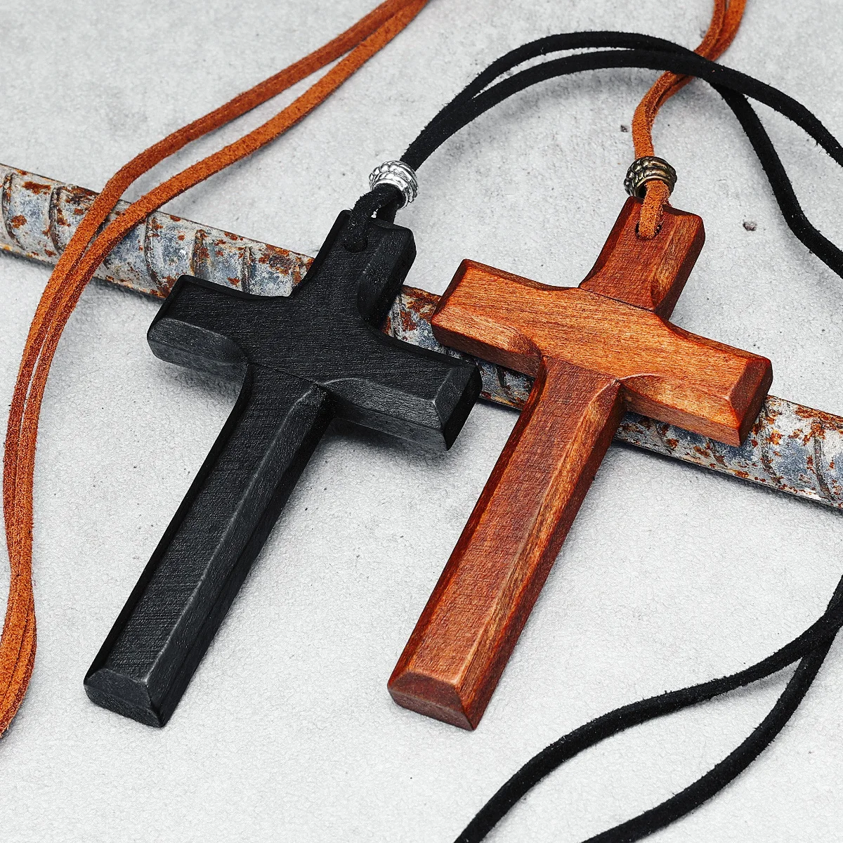 Vintage Cross Wood Necklace Simple Men Women Wooden Pendant Chain Religion Belief For Male Couple Jewelry Best Gift Dropshipping