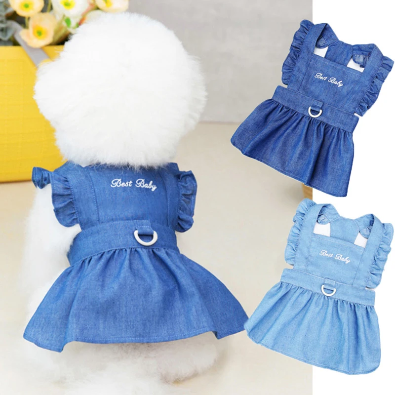 Autunno Lettera Stampa Denim Gilet Primavera Vestito Imbracatura Cane Camicia Gatto Cucciolo Outdoor Walk Petto Cinturino Vestito Con D-Ring Pet Suppl