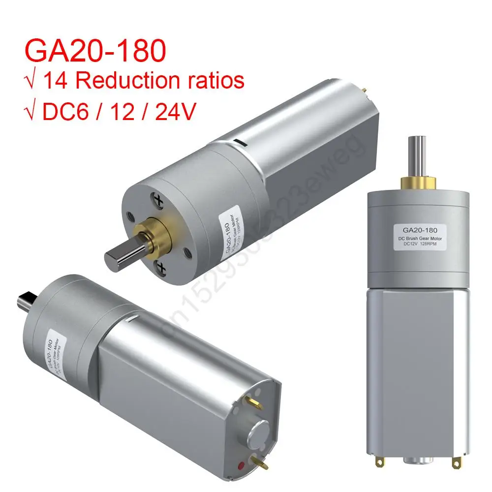 Ga20 180 6V 12V 24V 4.8W Dc Brush Gear Mini Motore 20 30 40 50 70 90 130 180 340 450 800 Rpm Coppia Elevata Bassa Velocità Tutto In Metallo Pieno
