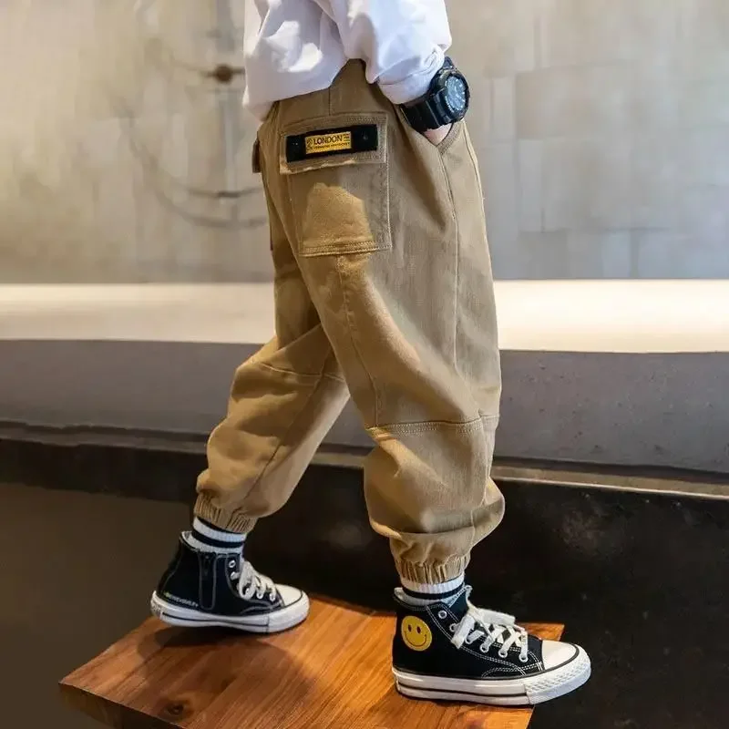 Autunno Kids Boys Solid Cargo Pants 3 + Y Young Child Clothes Girl Casual Pantaloni Sportivi Alla Caviglia Primavera Pantaloni Elastici Sottili In Vit