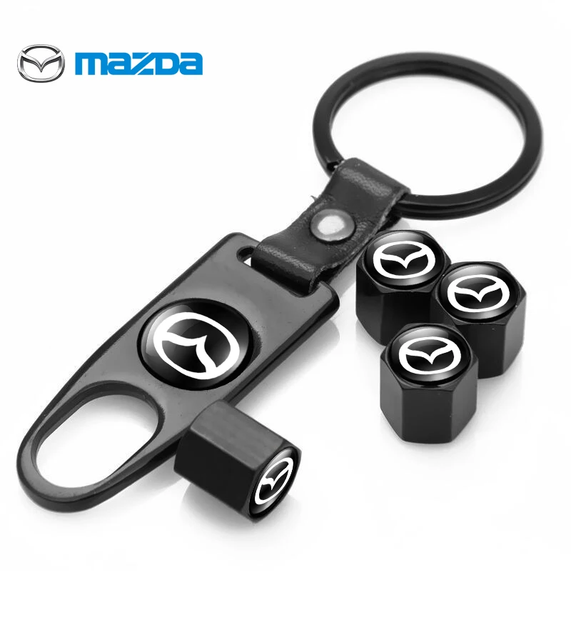 5Pc Car Badge Car Wheel Tire Valve Steli Cap Con Portachiavi Portachiavi Per Mazda Ms 3 6 2 5 Axela Atenza Demio Cx3 Cx5 Mx3 Mx5 Speed