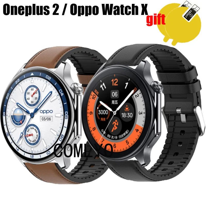 Per Oneplus Watch 2 / Oppo Watch X Strap Smart Watch Bands Leather + Silicone Sports Band Belt Screen Protector Film