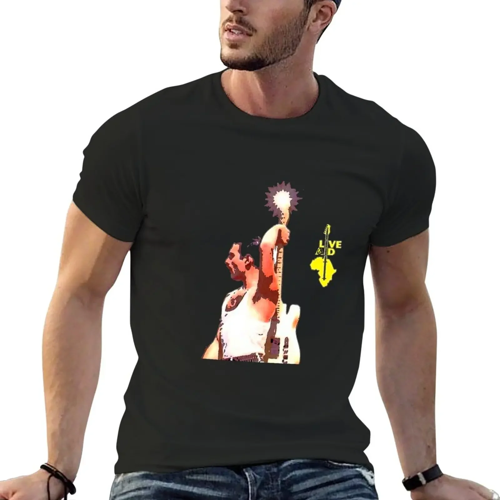 Live Aid Freddy Guitar T-Shirt Customs Summer Clothes Plain T-Shirt Uomo