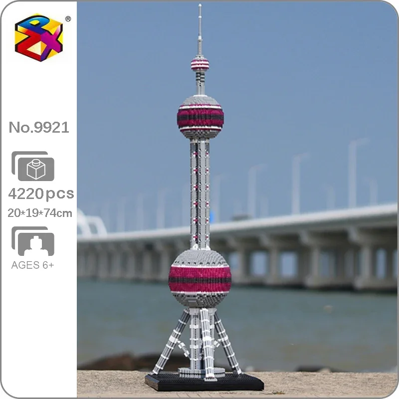 Pzx 9921 World Architecture Shanghai Oriental Pearl Radio Tv Tower Base Model Diy Mini Diamond Blocks Mattoni Building Toy No Box