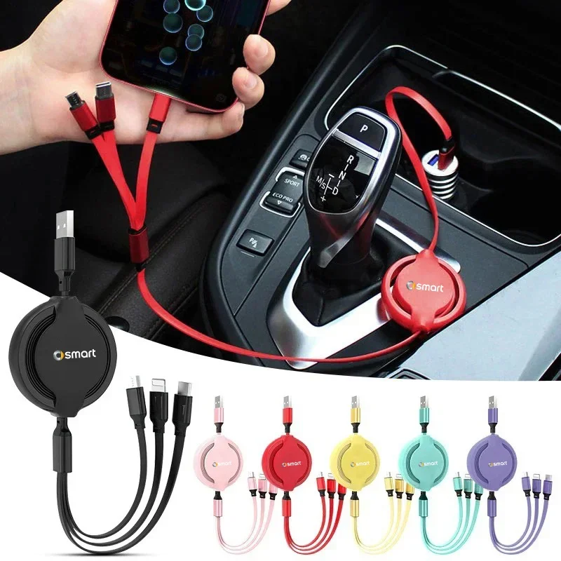 Auto 3 In 1 Micro Cavo Dati Retrattile Usb Tipo C 100W Ricarica Rapida Per Smart Eq Fortwo Forfour 453 451 452 450 454 Accessori