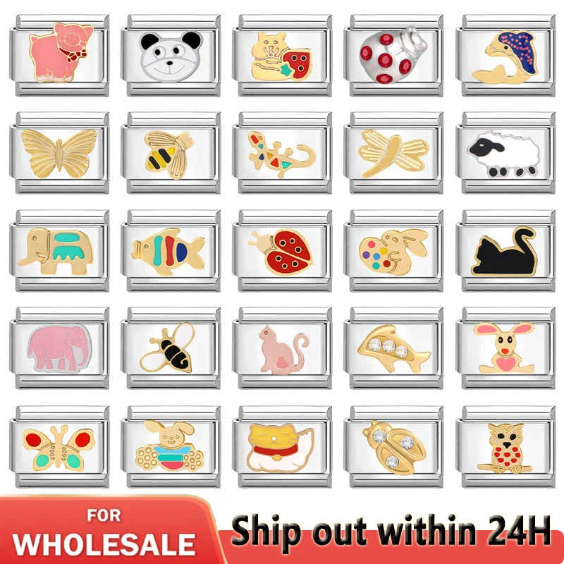 Simpatici Animali Charm Butterfly Rabbit Swan Lucky Cat Pattern Italian Charm Links Fit 9Mm Bracciale Creazione Di Gioielli In Acciaio Inossidabile
