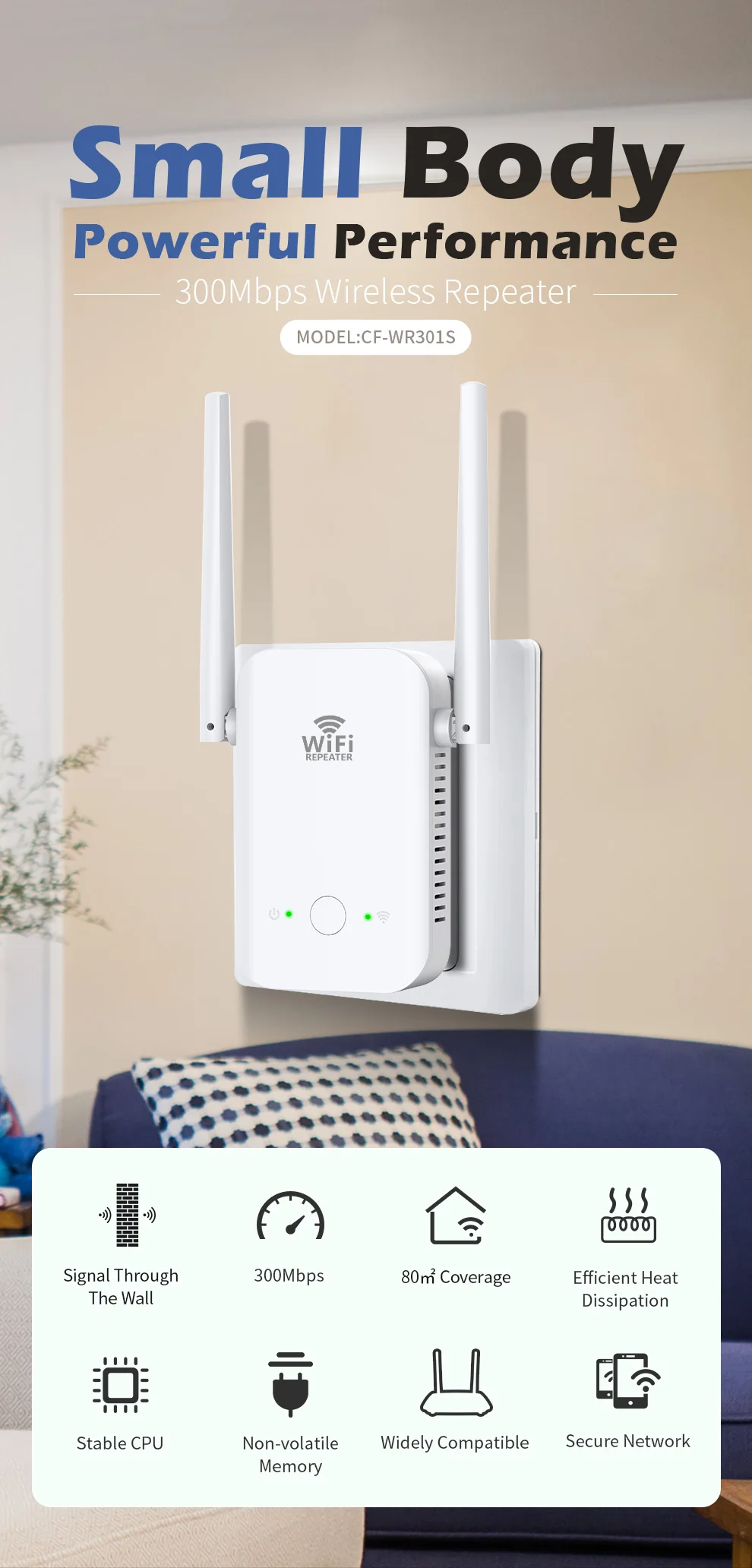Comfast 300Mbps 2.4G Wireless Wifi Ripetitore Router Lan Extender Router Di Rete Cf-Wr301S