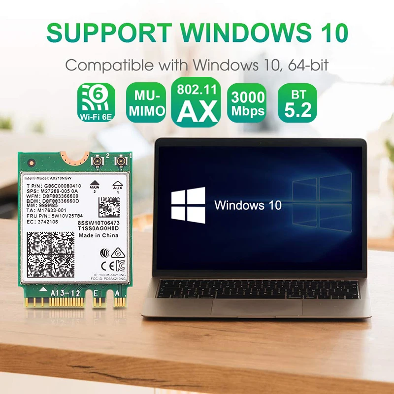 Scheda Di Rete Wireless Dual Band 5G M.2 Wifi 6 Card Ngff 802.11Ax Wifi Card 6E Per Intel Ax210 Modulo Adattatore Wi-Fi Per Laptop Win 10