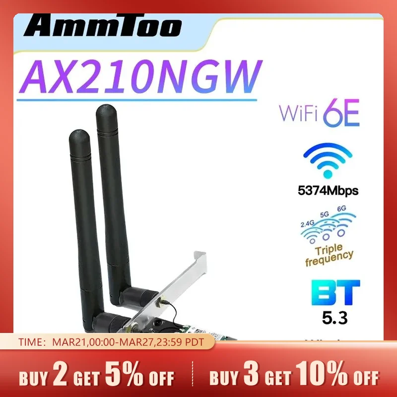 Ammtoo Wi-Fi 6E Scheda Wifi Intel Ax210 5374Mbps 2.4G/5G/6Ghz Schede Di Rete Wireless Pci Express Adattatore Wifi Bluetooth 5.3 Per Pc