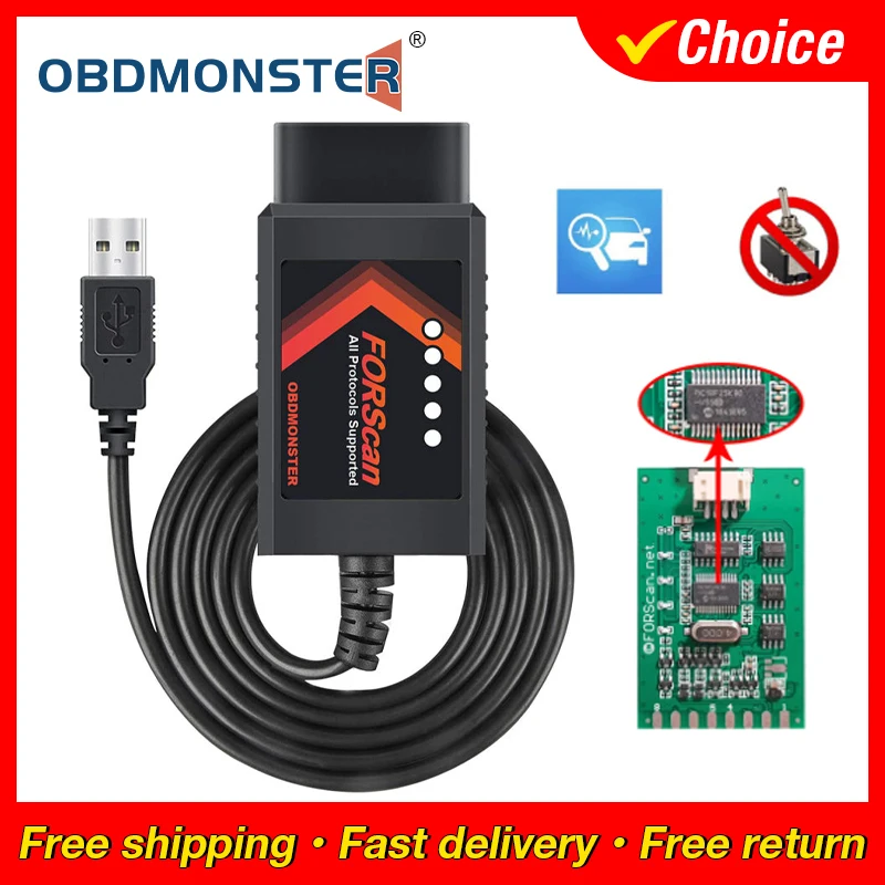 Forscan Pro Obd2 Scanner Adapter Strumento Diagnostico Per Auto Usb Elm327 V1.5 Interruttore Automatico Per Ford Series F-150 F-250 F-350 F-450