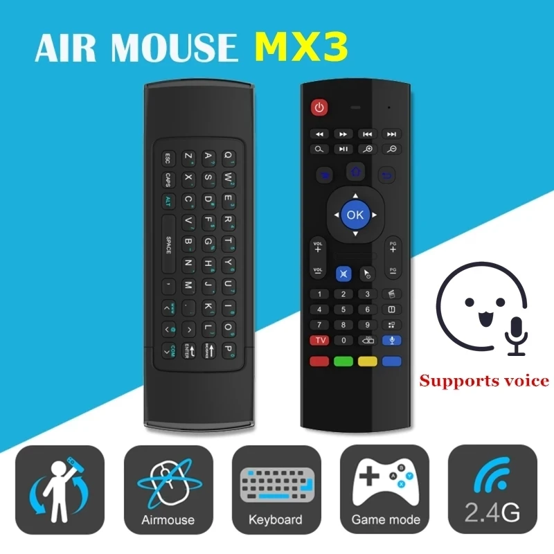 Mx3 Air Mouse 2.4G Smart Voice Remote Control Tastiera Wireless Rf Retroilluminata Fly Mouse Mxiii Per Ugoos Android Tv Box
