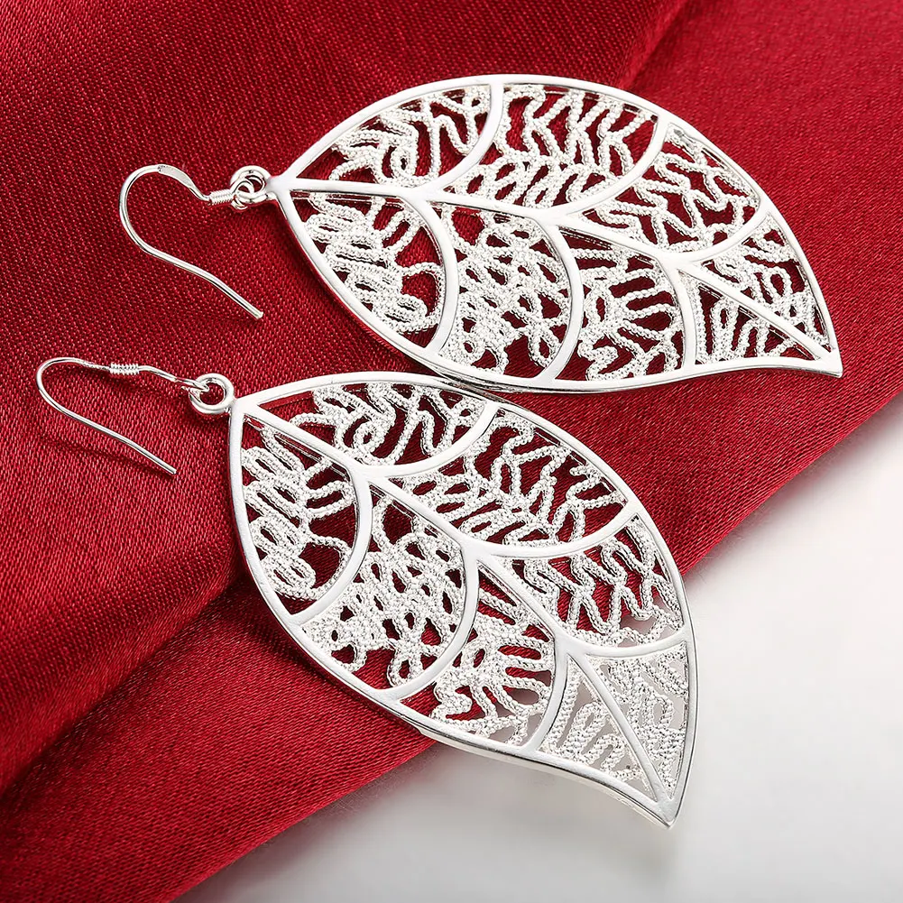 100% 925 Sterling Silver Hollow Leaf Vintage Long Drop Orecchini Pendenti Per Le Donne 2023 Fidanzamento Regalo Di Gioielli Per Feste Di Matrimonio