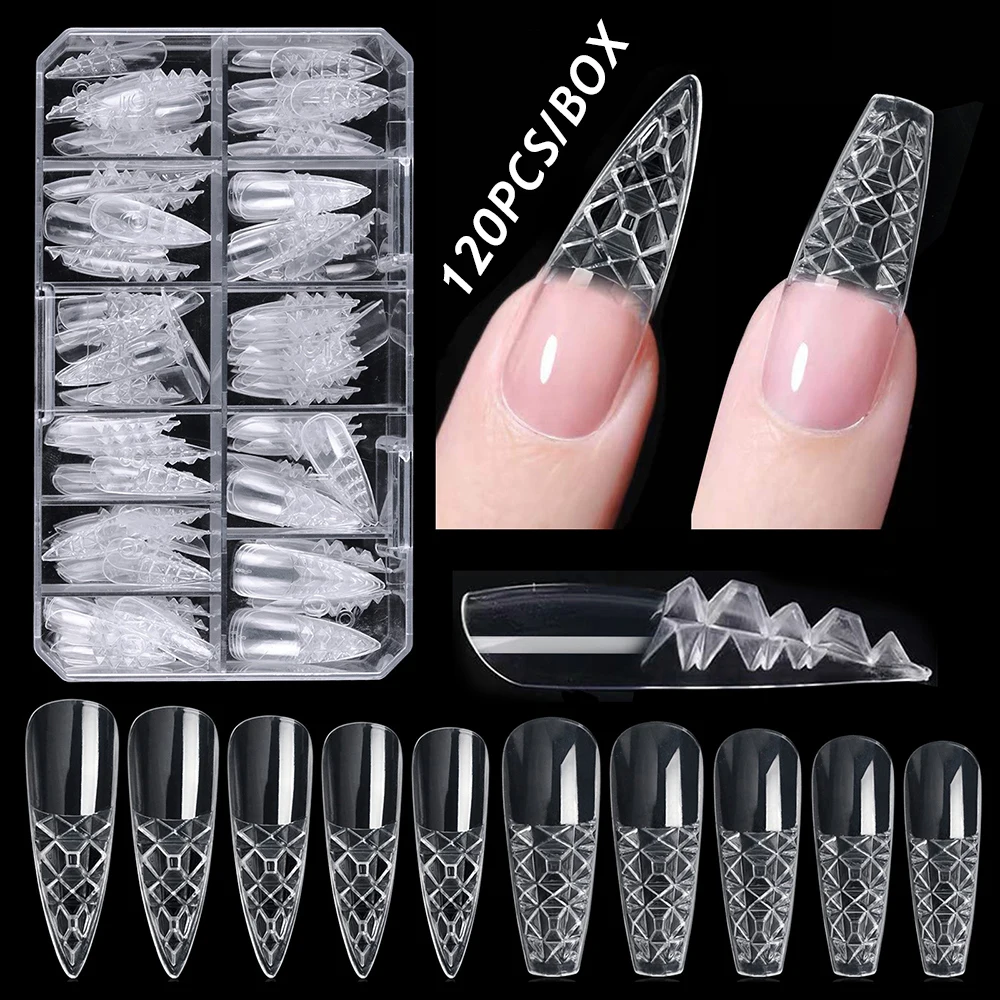 Nuovo 120Pcs Clear Glaze Unghie Finte 3D Crystal Full Cover False Art Nail Capsule Per Extension Tips Square Coffin Press On Nail