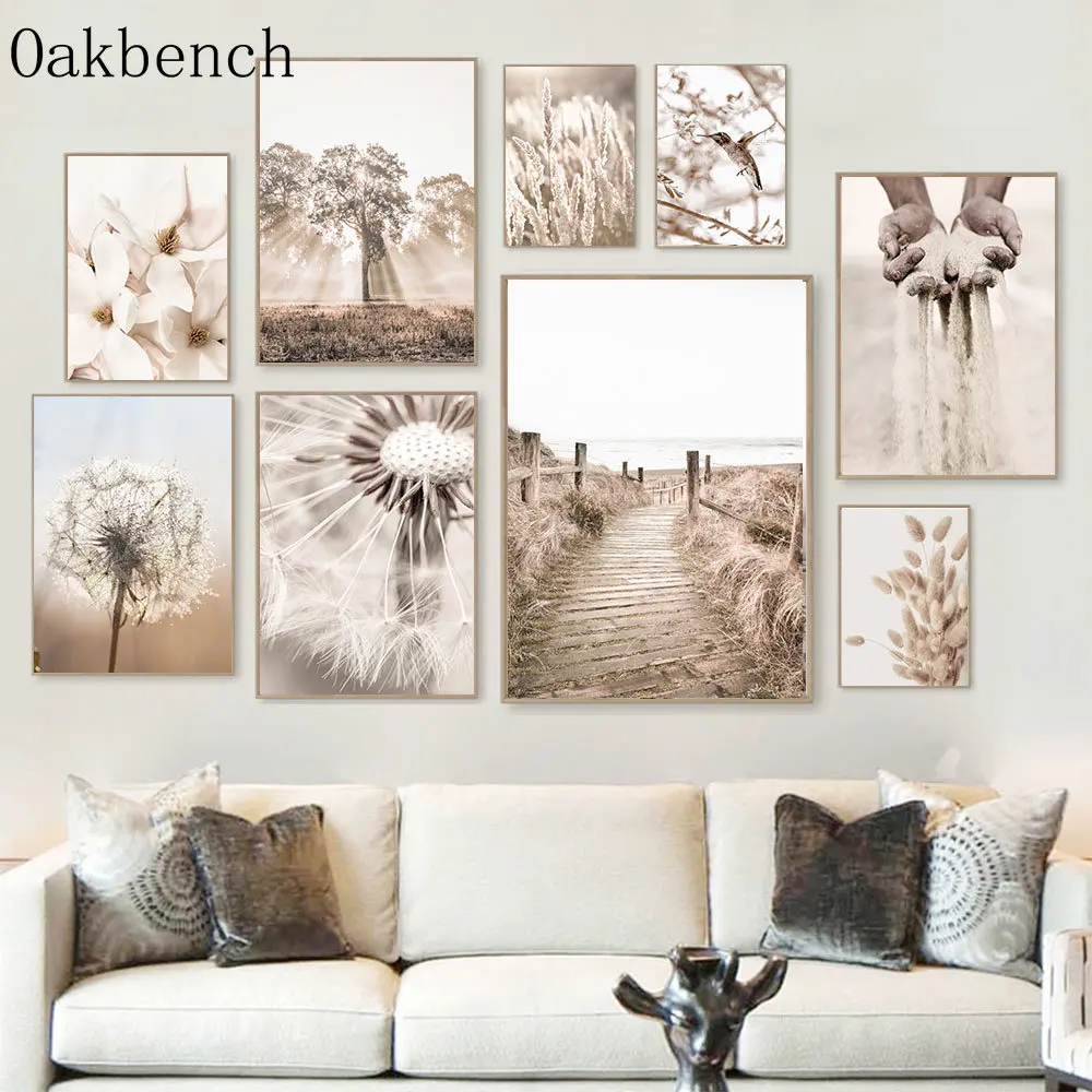 Tarassaco Reed Canvas Poster Bridge Flower Print Pictures Hand Sand Art Prints Erba Secca Wall Art Nordic Poster Home Decor