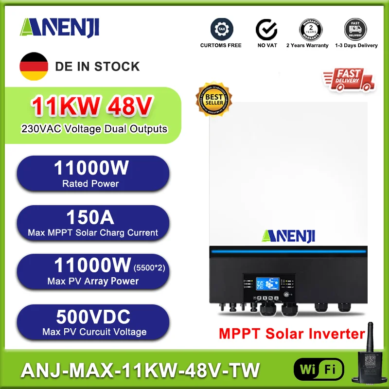 1.1Kw 48V Inverter Solare Ibrido 230V Dual Mppt On Grid + Off Grid Dual Output/Input Pure Sine Sine 150A Regolatore Di Carica Solare