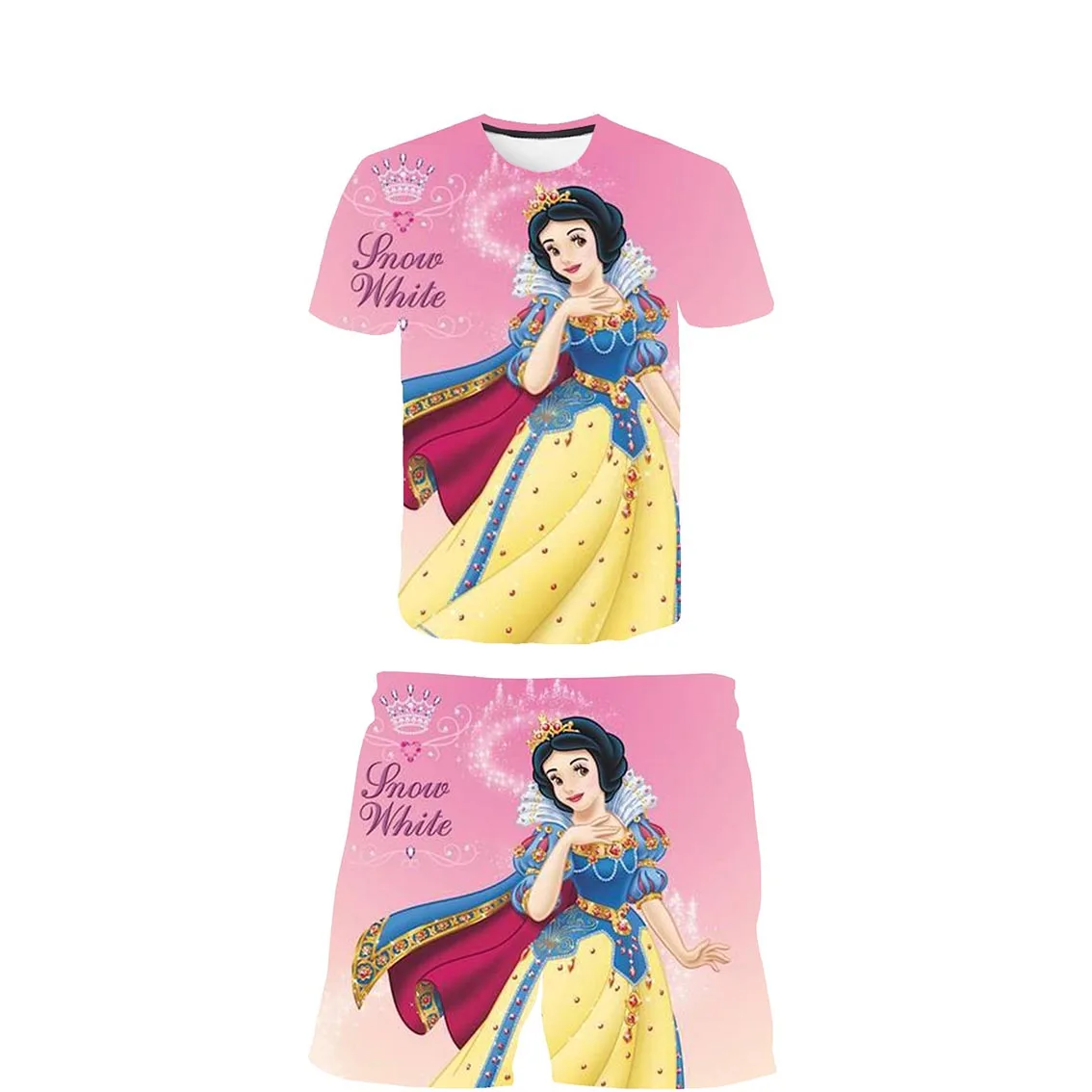 Ragazze Pretty Snow White T Shirt Suit Summer Tee + Shorts 2Pcs Suit Casual Pretty Sweet Children Girls Clothing Sets 6M-14T Size