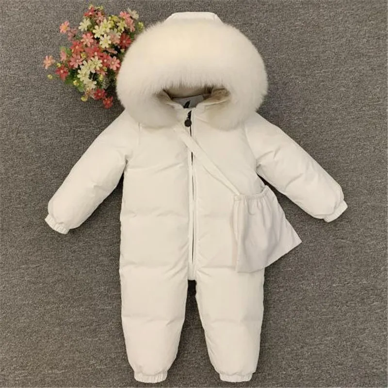 Neonate Winter Down Pagliaccetti Big Real Fur Toddler Addensare Tuta Calda Inner Velvet Boys Snow Jacket Coat Neonato Snowsuit