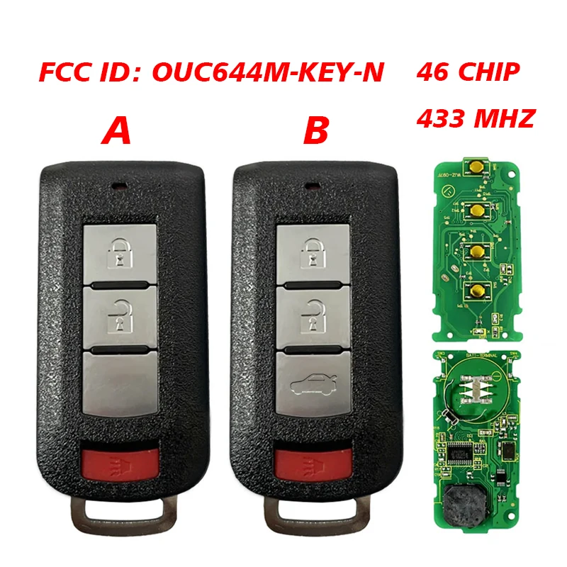 Cn011036 Aftermarket 2 + 1 Pulsanti Chiave Per Mitsubishi Mirage Outlander Remote Fob Fccid Ouc644M-Key-N 433Mhz 46 Chip