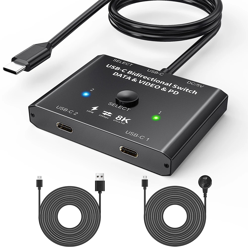 100W 8K Usb C Switcher Bidirezionale Splitter 2X 1/1X2 Bi-Direction Kvm Data Video Switcher 8K Per Computer Monitor Sorgente Multipla