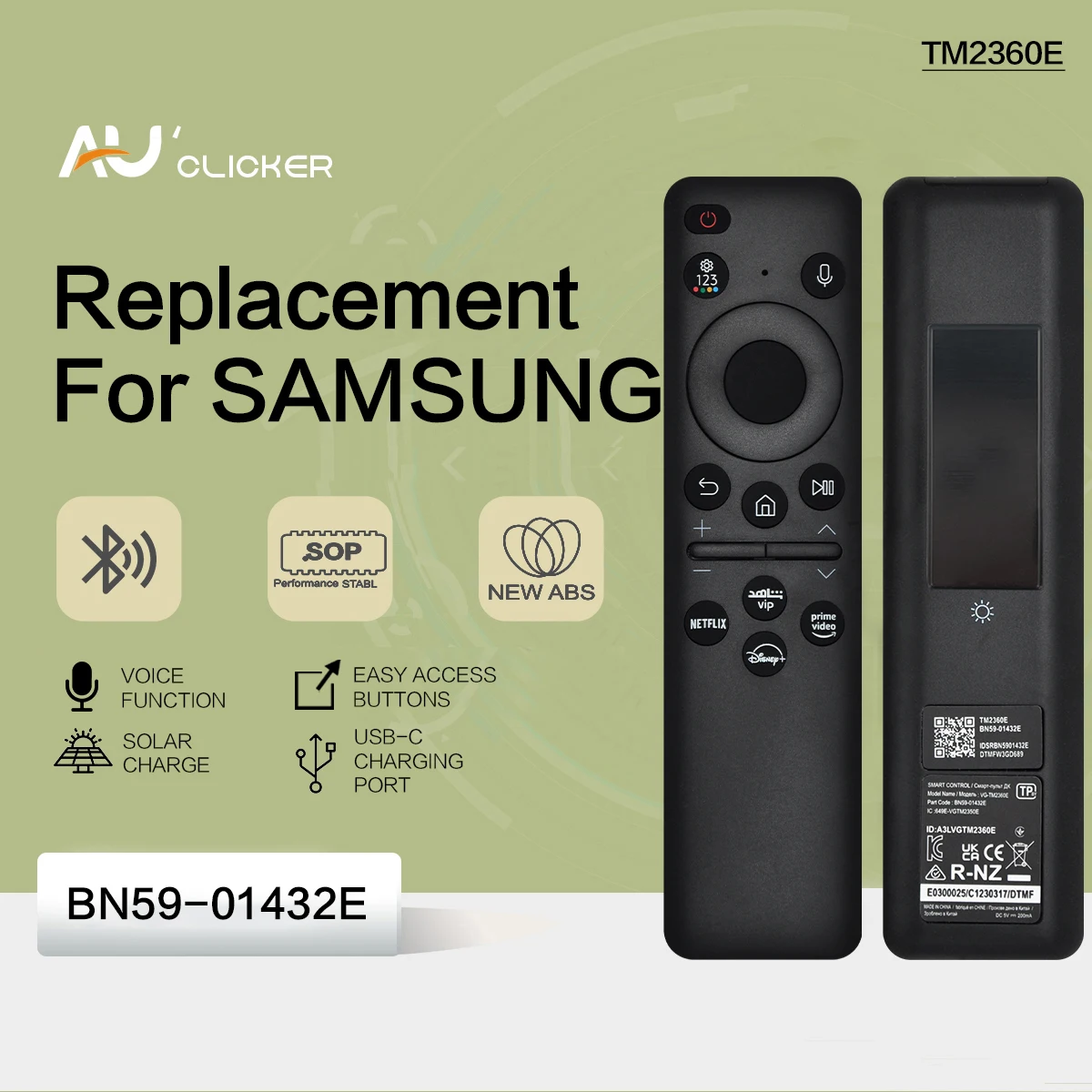 Bn59-01432E Telecomando Solare Sostitutivo Per Samsung Smart Tv Compatibile Con La Serie Neo Qled 8K 4K