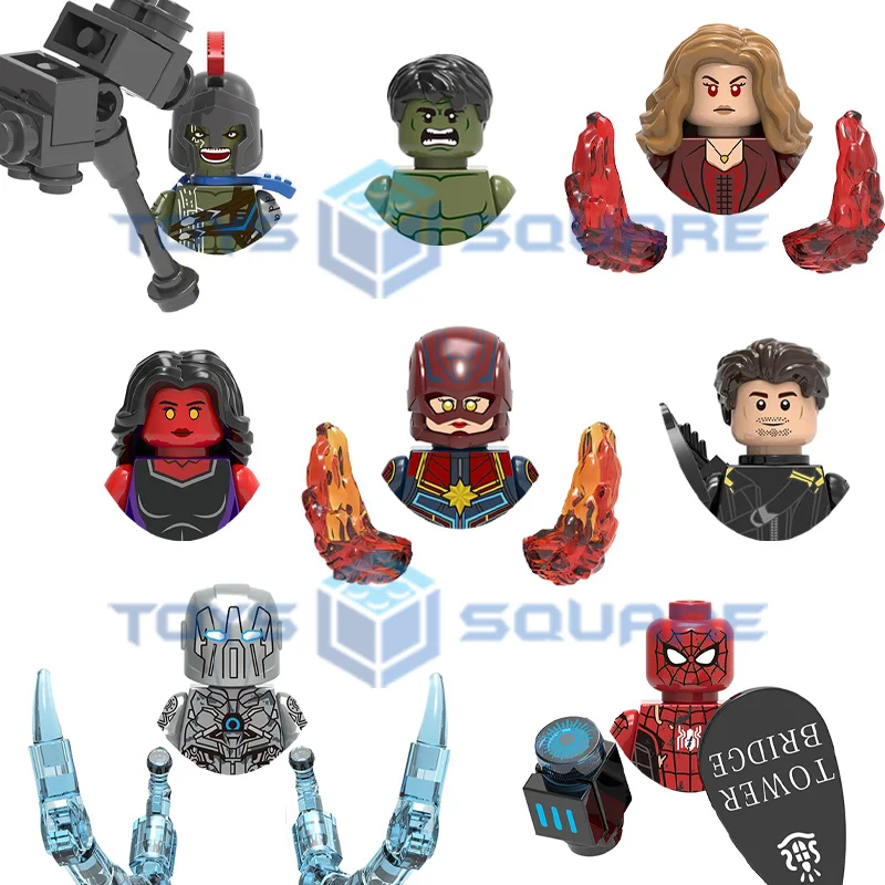 The Hawkeye Captain Carol Danvers Red She Spider Scarlet Bruce Banner Man Witch Whiplash Model Blocks Moc Bricks Set Toys X0244