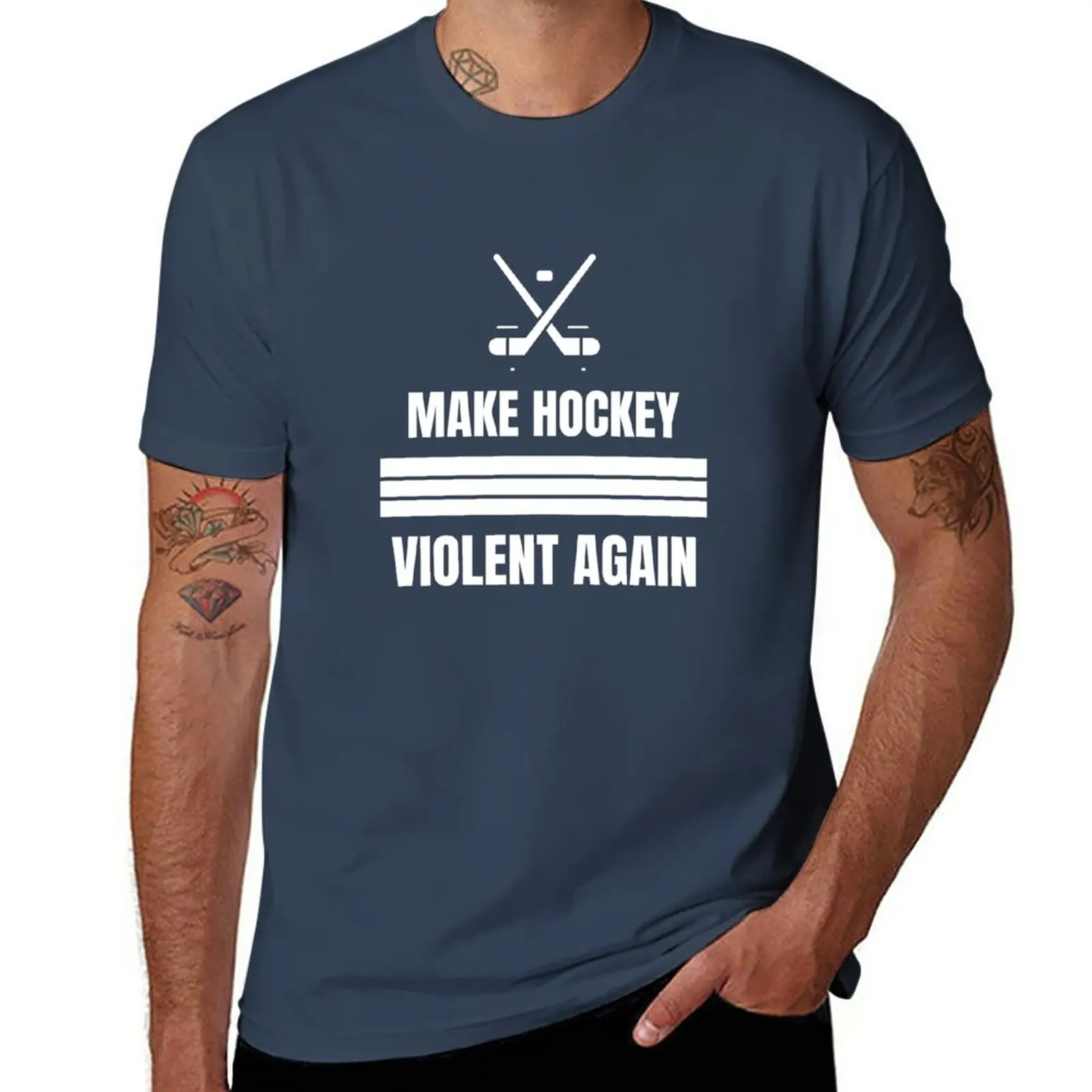 New Make Hockey Violento Di Nuovo, Divertente, Hockey, Giocatori, Maga, Canada, Ghiaccio, Roller, Skate, Bastoni, Regalo, T-Shirt