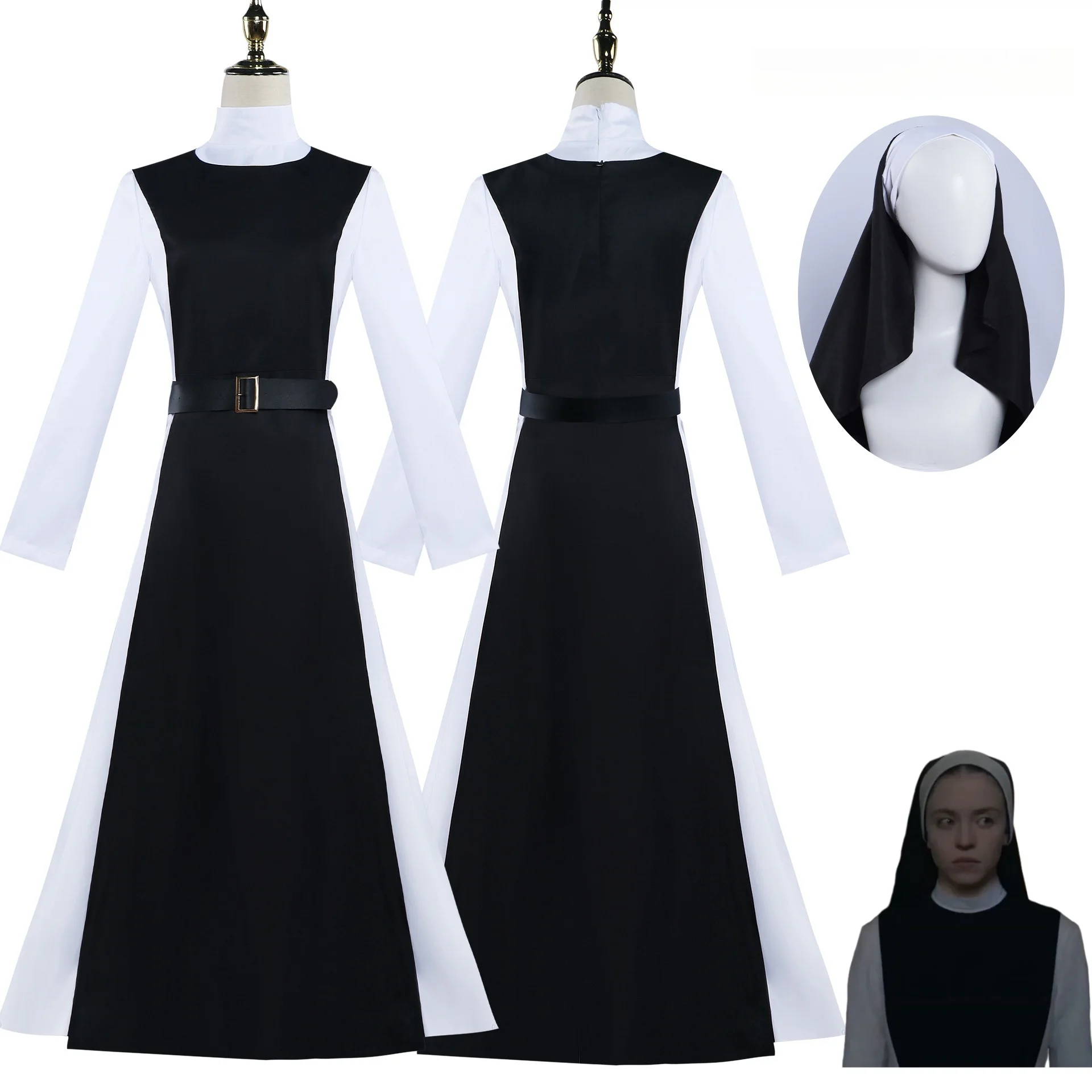 Cecilia Cosplay Costumi Maculati Horror Halloween Nun Role-Playing Costumes Black Nun Dress Hat