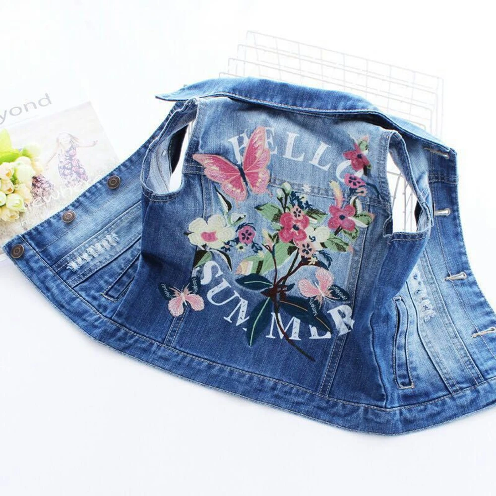 3-14T Top Quality Brand Spring Kids Vest Jeans Jacket Denim Capispalla Vestiti Stampati A Fiori Bambini Jeans Vest Abbigliamento Per Bambini