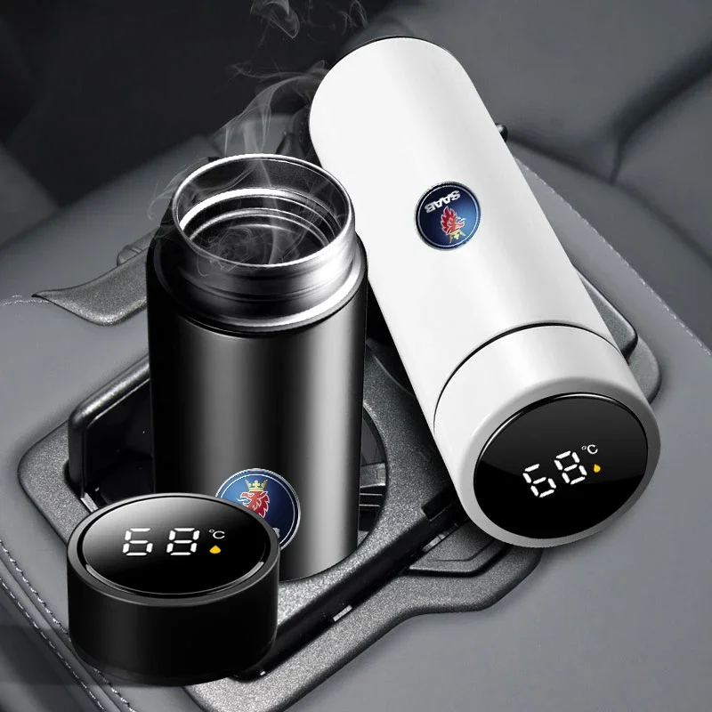 Tazza Termica Portatile Per Auto Con Display A Led Intelligente Da 500Ml Per Saab 9-3 93 9-5 9 3 900 9000 95 Scania Svezia Accessori Per Auto
