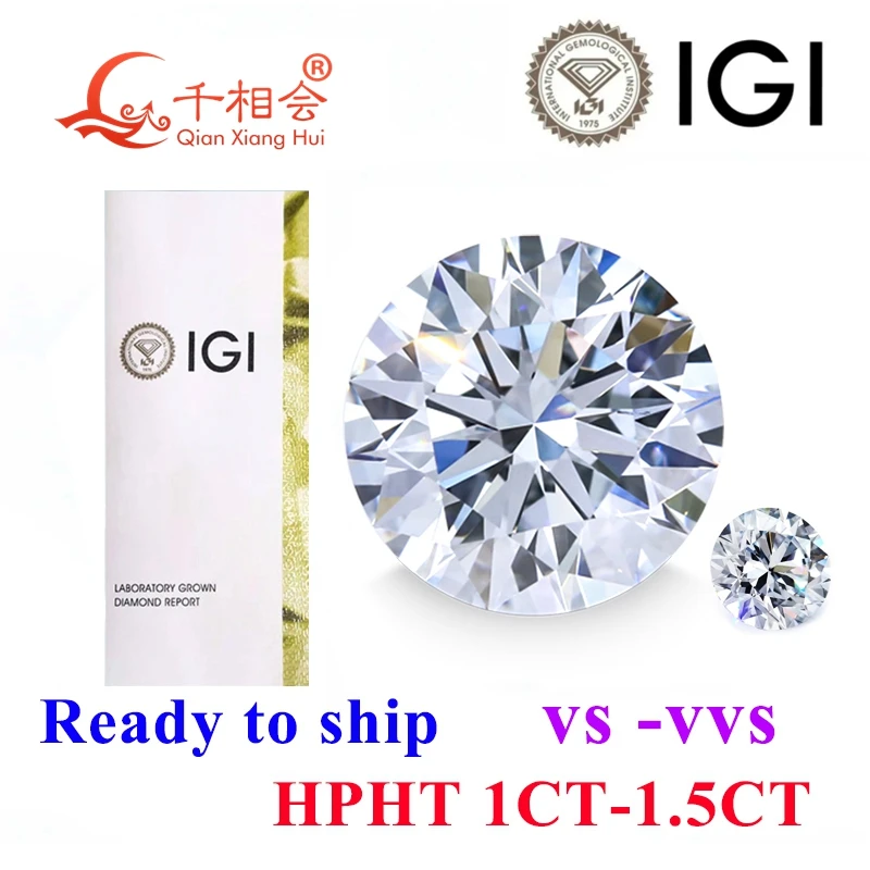 Promozione Hpht Diamond Igi Certificato D E 1Ct -1.5Ct Vs Vvs Clarity 3Ex Taglio Rotondo Lab Grown Diamond Pietra Sciolta
