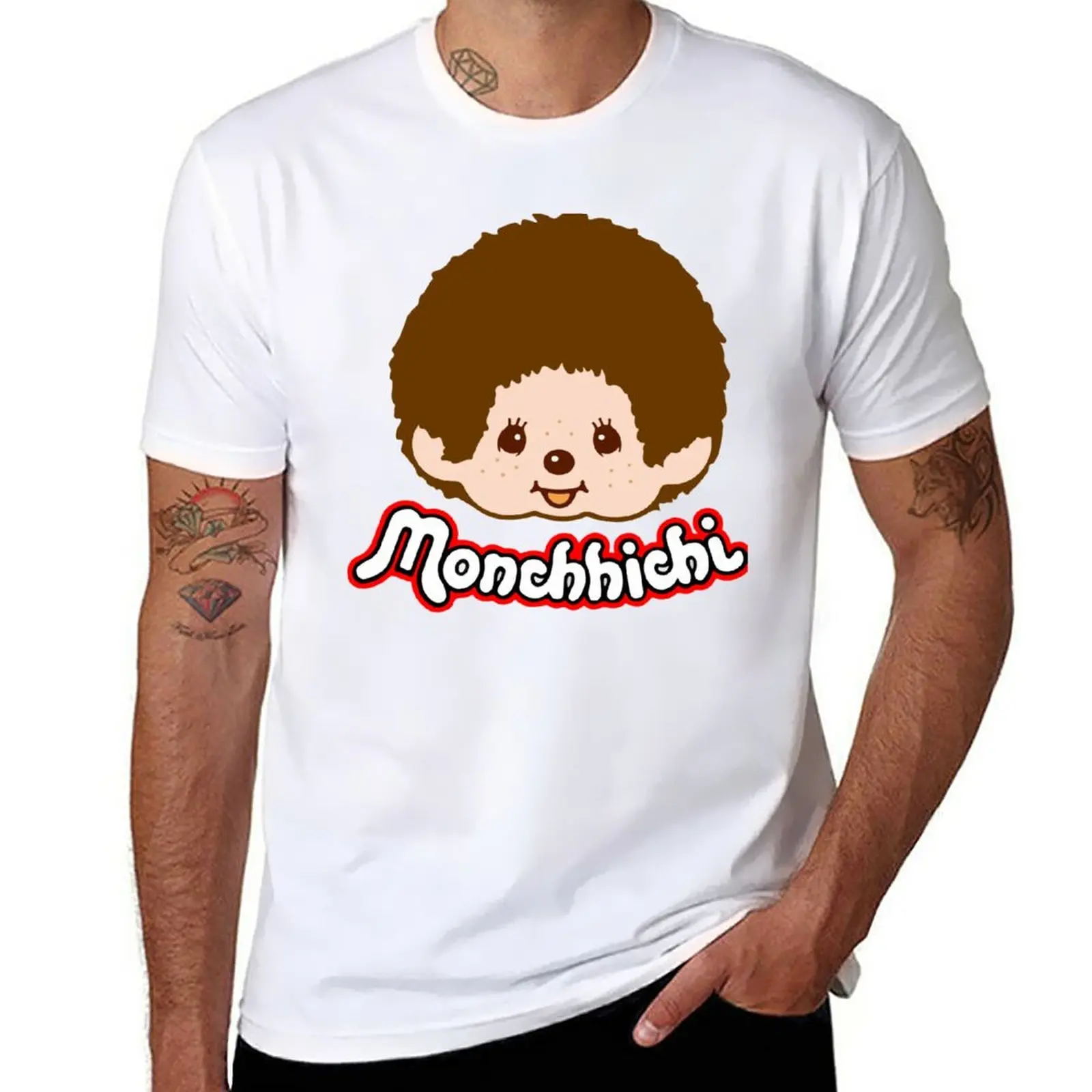 Nuova T-Shirt Monchichi-Rosa T-Shirt Tinta Unita T-Shirt T-Shirt Nera Per Uomo