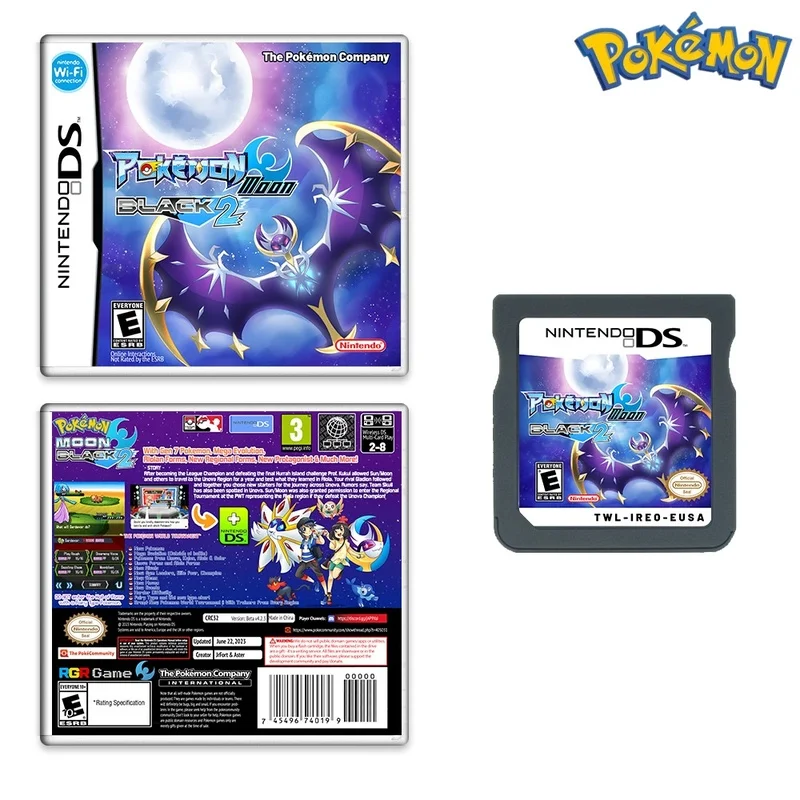 2024 New Pokemon Moon Black 2 Nds Game Card Box Con American English New Game Card Easy And Challenge Mode Sbloccato National