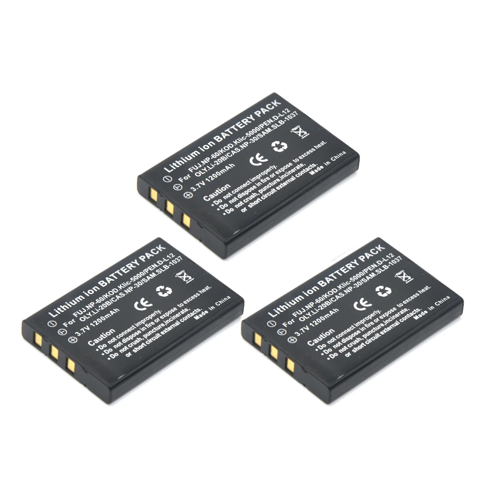 3 Pz 1200Mah Np-60 Fnp-60 Np60 Slb 1137 1037 Cnp-30 K5000 D-Li2 Li-20B Batteria Per Fujifilm F50I F501 F401 F402 Zoom F410 F601